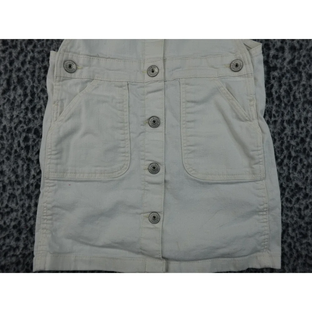 OshKosh‎ Bgosh Girls White Denim Button Front Overall Dress Size 7 OSH89379-SSI